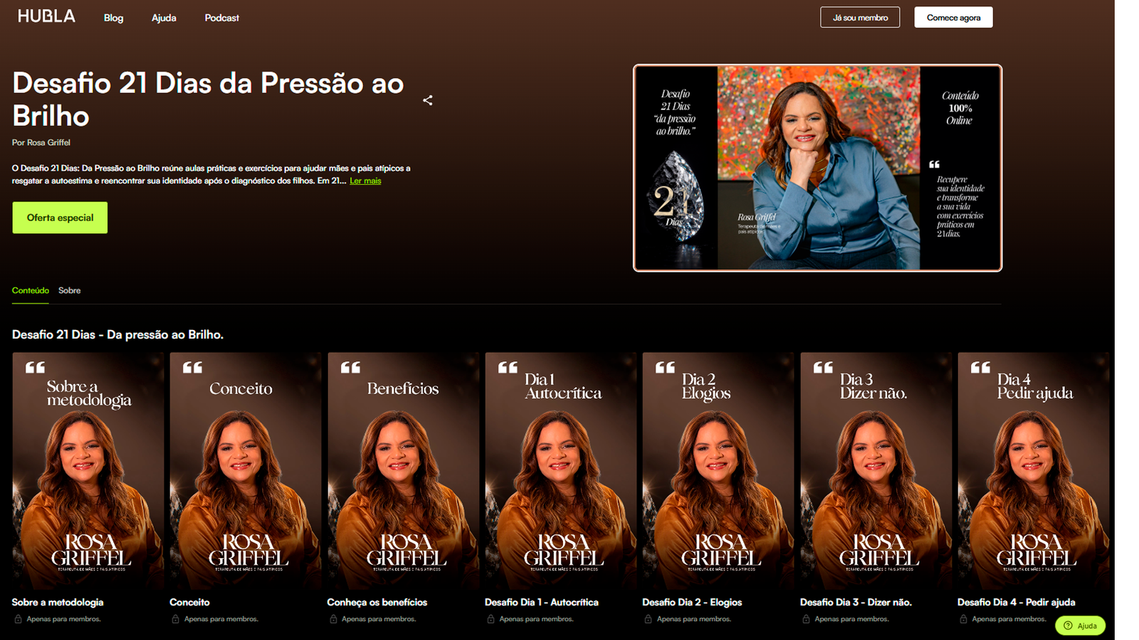 Plataforma de conteúdo do Desafio 21 Dias na Hubla